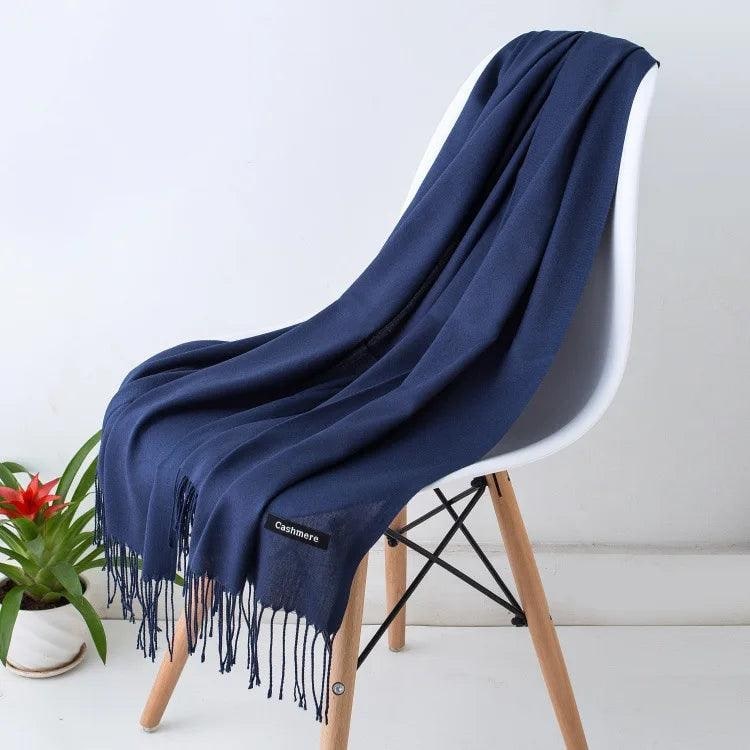 Women's Cashmere Scarf Wrap with Twisted Fringe and Fine Knit Texture - Image 7