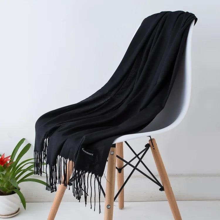 Women's Cashmere Scarf Wrap with Twisted Fringe and Fine Knit Texture - Image 9