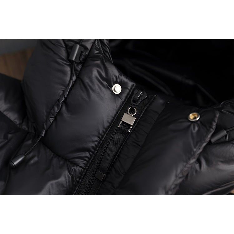 Women's Down Puffer Jacket with Hood Long Black Winter Coat Water-Resistant with Side Snap Vents - Image 12