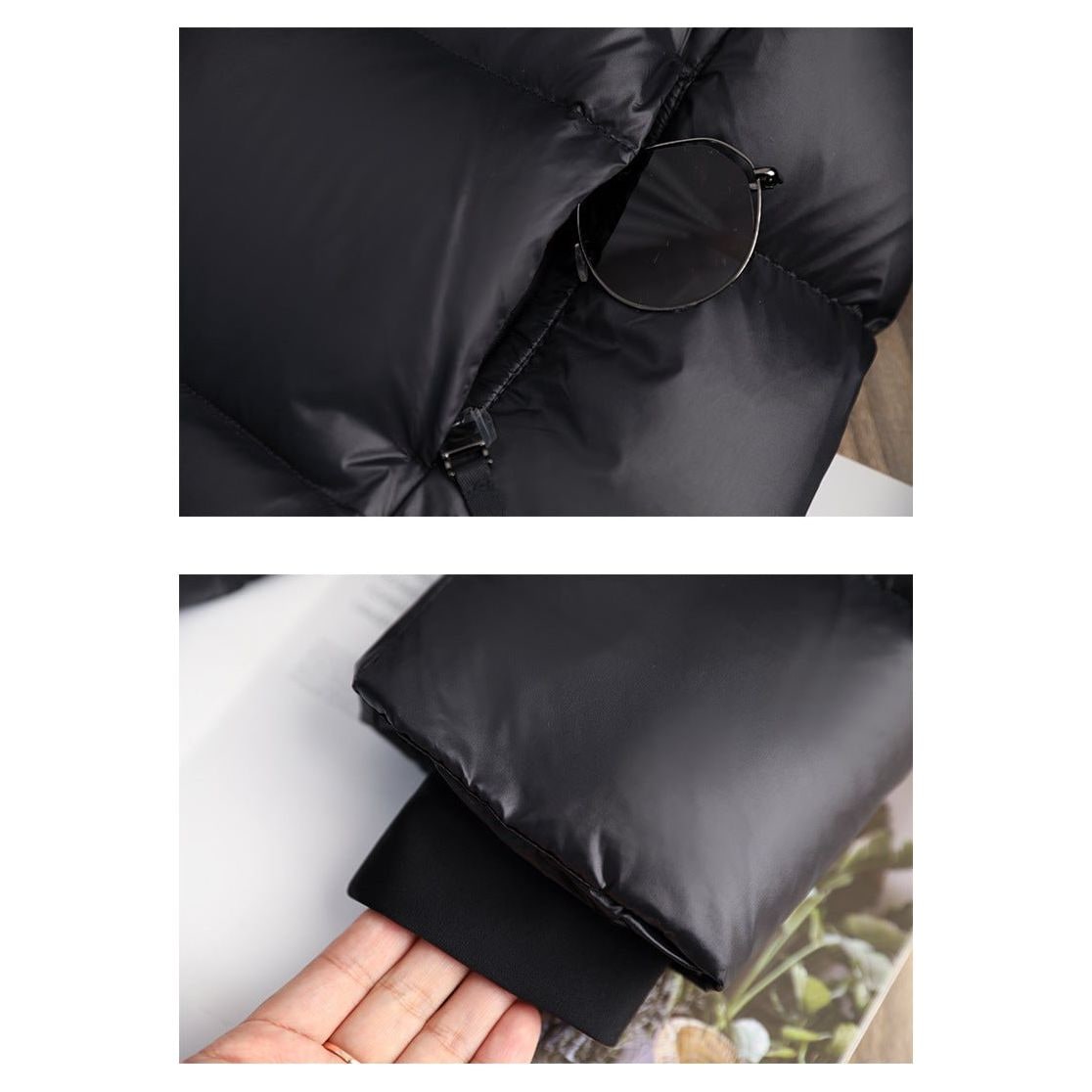 Women's Down Puffer Jacket with Hood Long Black Winter Coat Water-Resistant with Side Snap Vents - Image 14