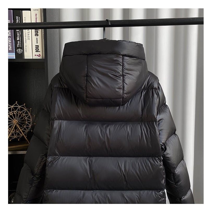 Women's Down Puffer Jacket with Hood Long Black Winter Coat Water-Resistant with Side Snap Vents - Image 3