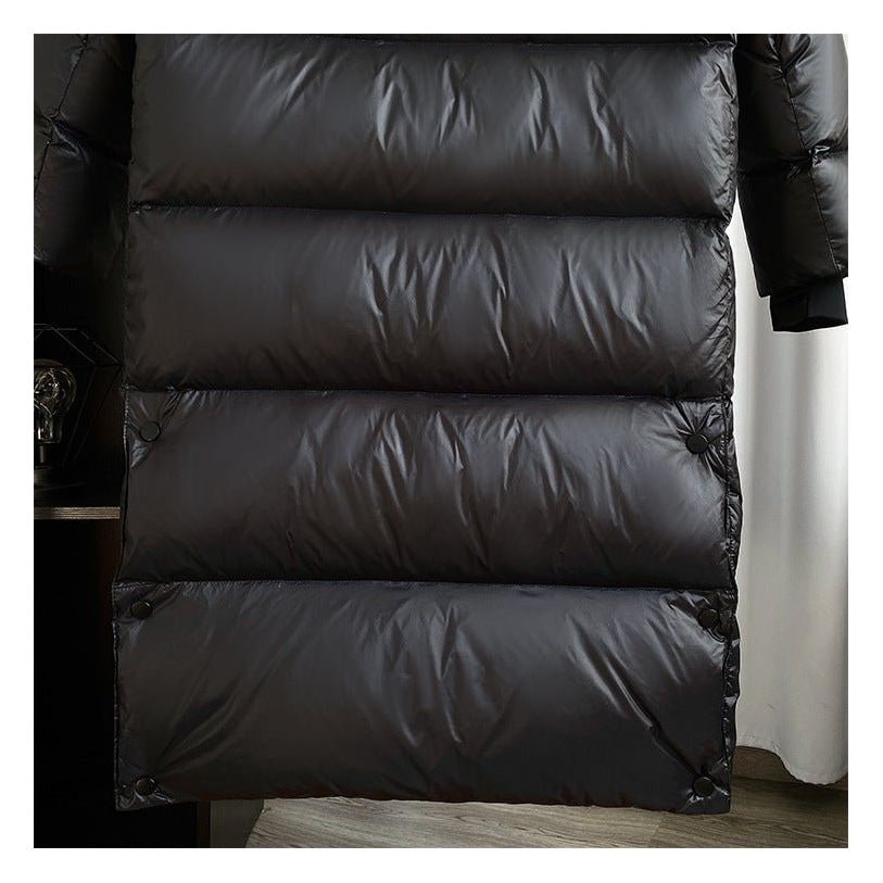 Women's Down Puffer Jacket with Hood Long Black Winter Coat Water-Resistant with Side Snap Vents - Image 4