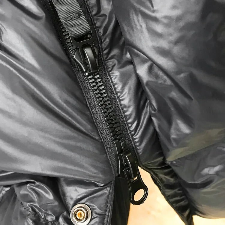 Women's Down Puffer Jacket with Hood Long Black Winter Coat Water-Resistant with Side Snap Vents - Image 9