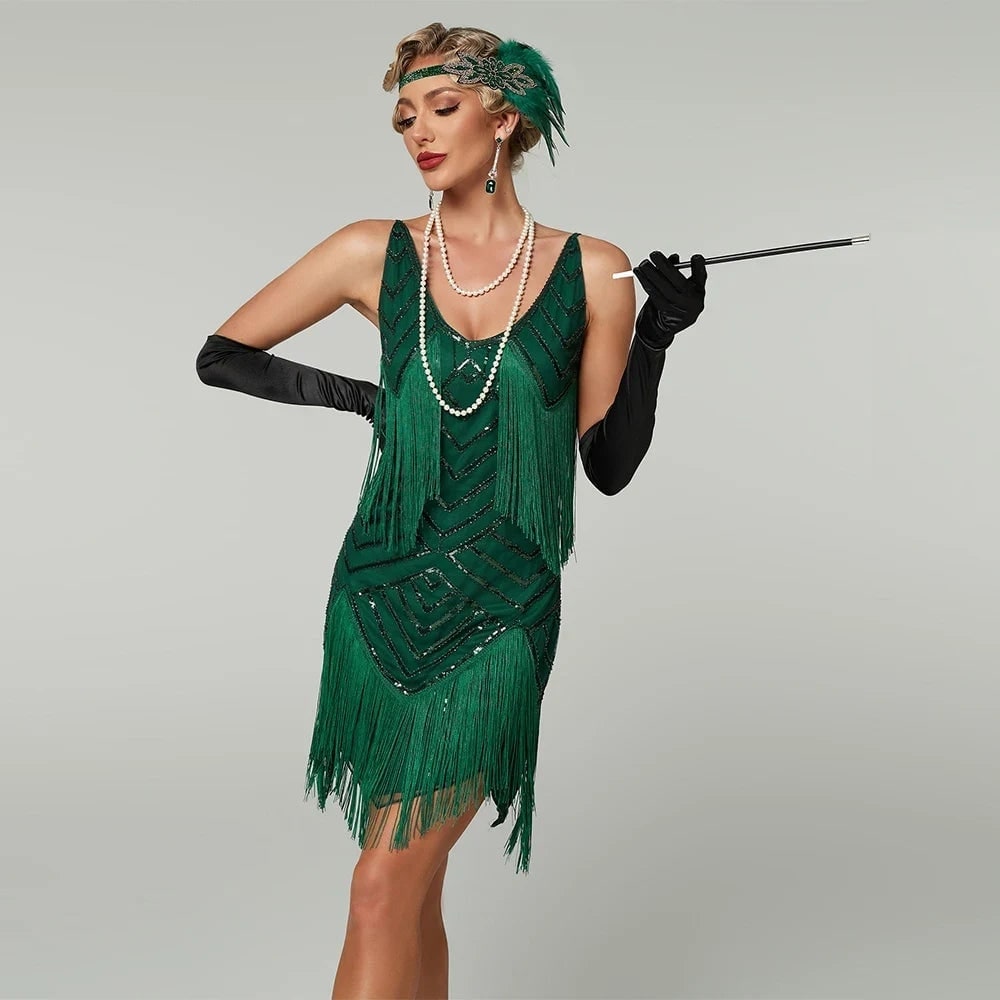 Women's Halloween 20s Style Flapper Dress with Sequin and Fringe for Roaring Party Costume - Image 1
