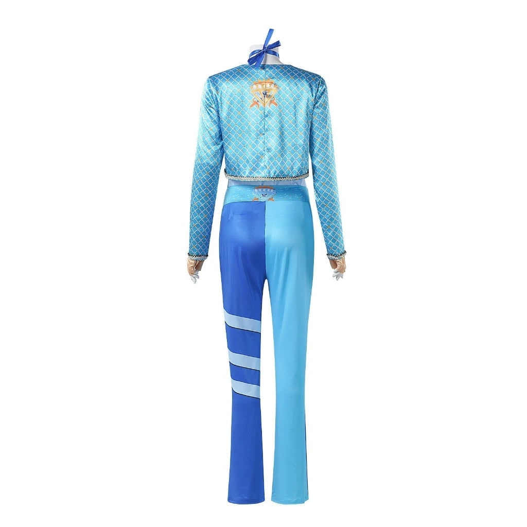 Women's Halloween Cosplay Costume Blue Character Jacket and Pants Set with Choker - Image 4
