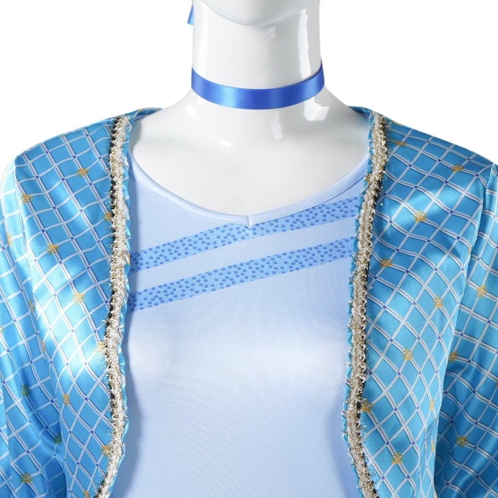 Women's Halloween Cosplay Costume Blue Character Jacket and Pants Set with Choker - Image 5
