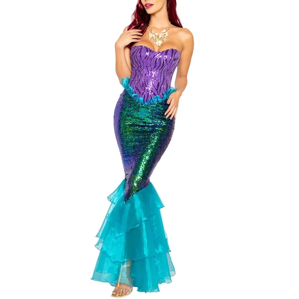 Women's Halloween Mermaid Costume Dress with Sequins Strapless Sweetheart Neckline and Lace-Up - Image 2