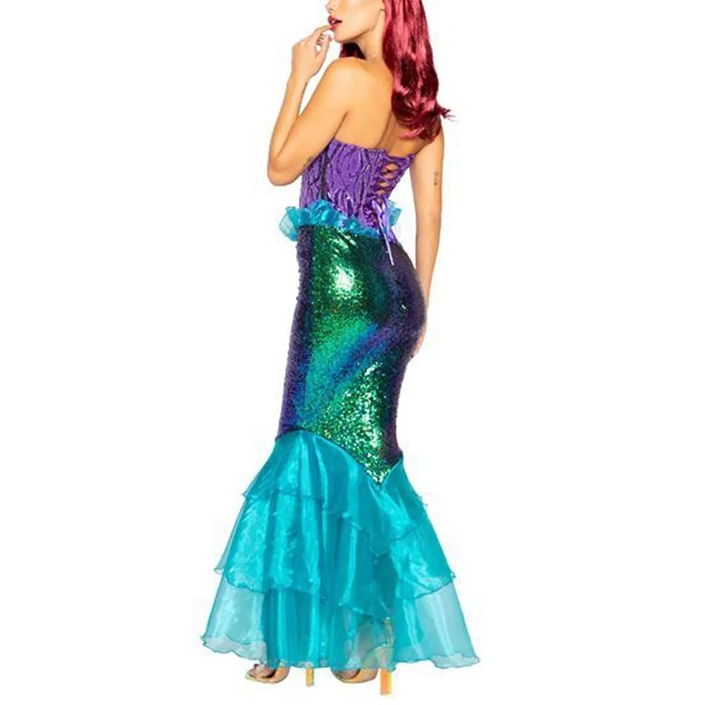 Women's Halloween Mermaid Costume Dress with Sequins Strapless Sweetheart Neckline and Lace-Up - Image 3
