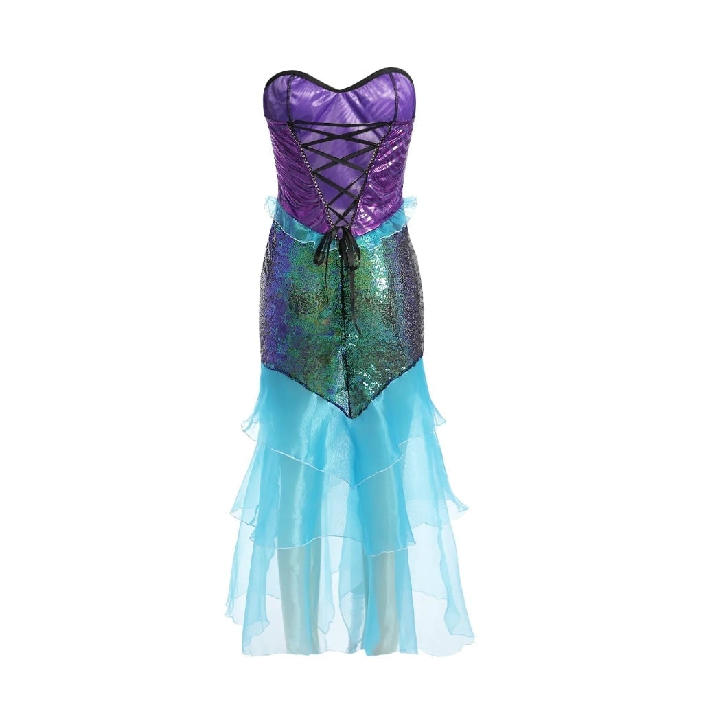 Women's Halloween Mermaid Costume Dress with Sequins Strapless Sweetheart Neckline and Lace-Up - Image 4
