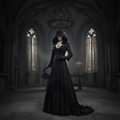 Women's Halloween Vampire Costume Gothic Long Dress with Hood Choker and Gloves - Image 1