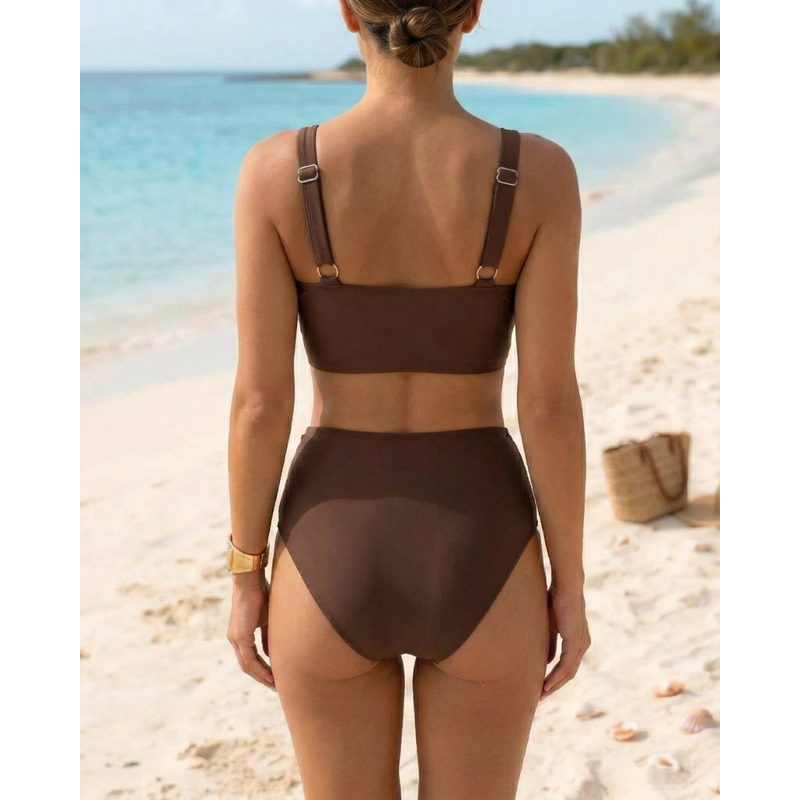 Women's High Waisted Bikini Top with Crossover Wrap Front and Side Ruched Two Piece Swimsuit - Image 2