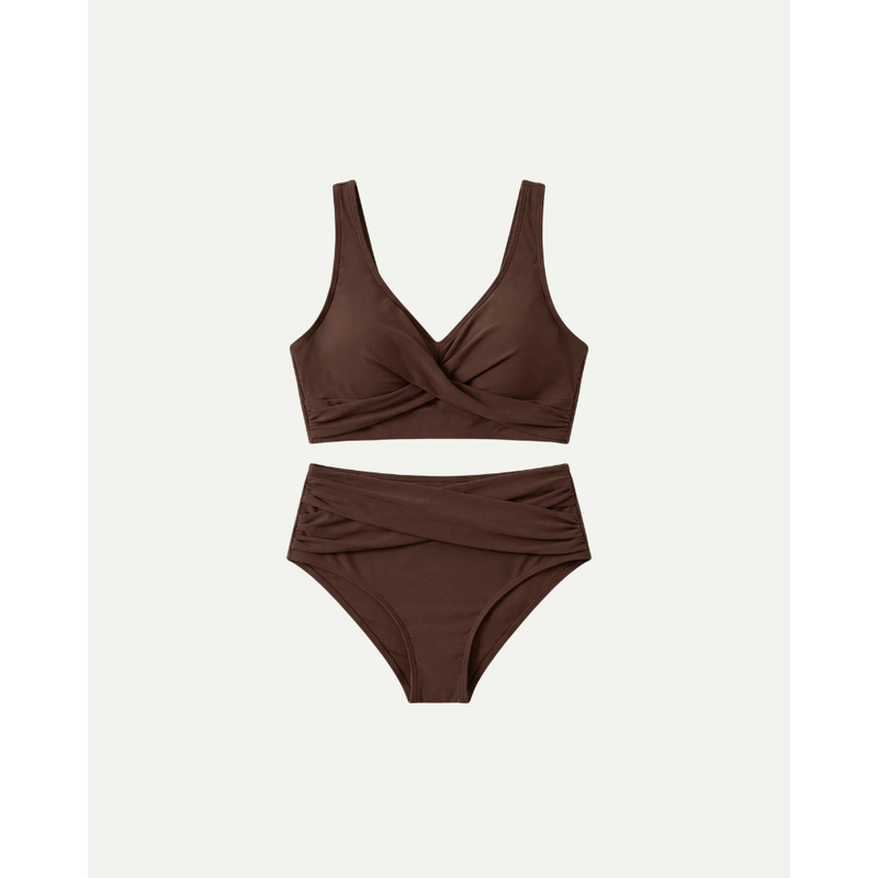 Women's High Waisted Bikini Top with Crossover Wrap Front and Side Ruched Two Piece Swimsuit - Image 3