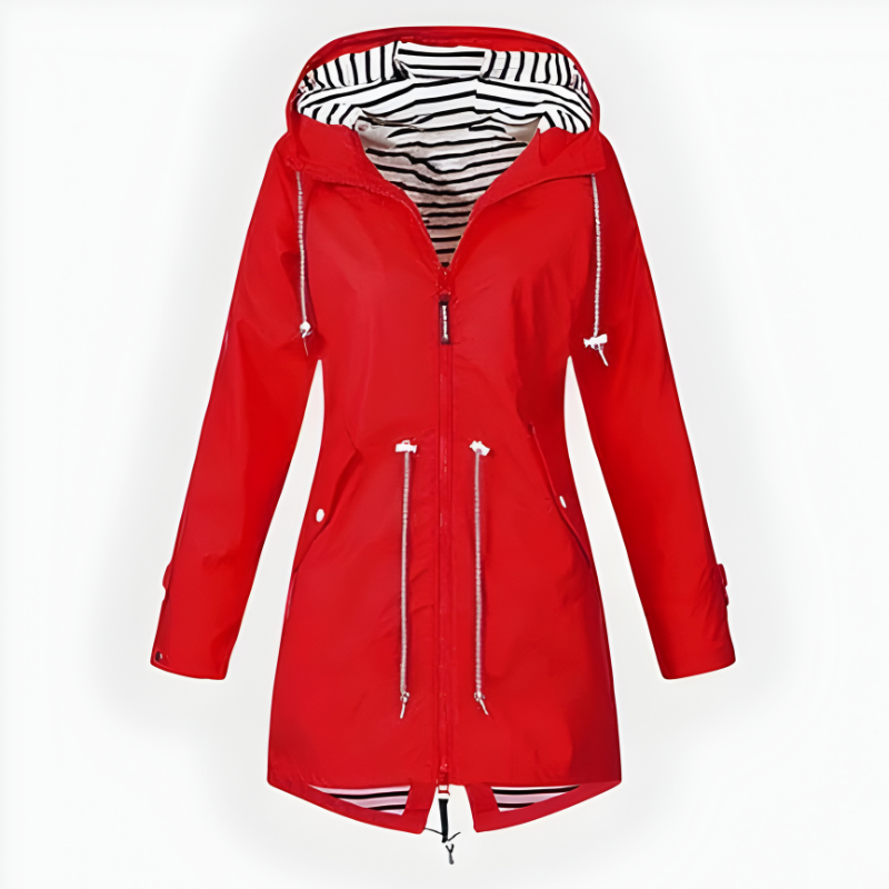 Women's Hooded Rain Jacket with Waterproof Striped Lining and Drawstring Waist - Image 3