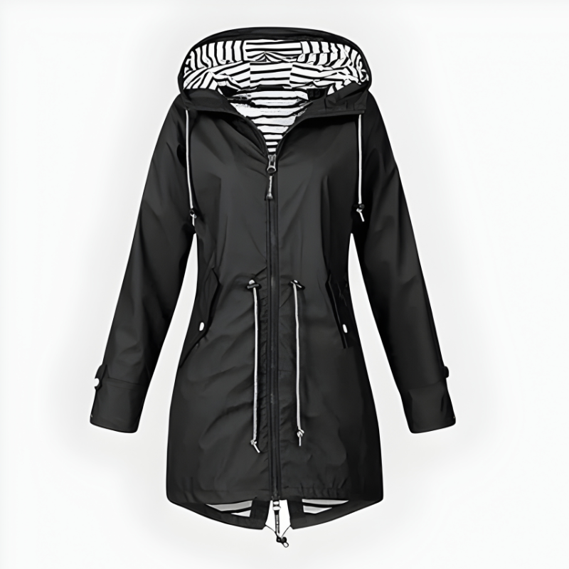 Women's Hooded Rain Jacket with Waterproof Striped Lining and Drawstring Waist - Image 7