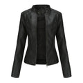 Women's Leather Moto Jacket with Faux Quilted Shoulders and Slim Fit - Image 1