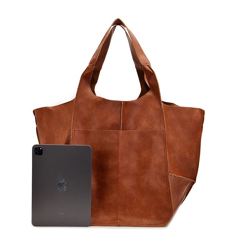 Women's Leather Tote Bag with Large Capacity Slouchy Silhouette and Magnetic Snap - Image 10