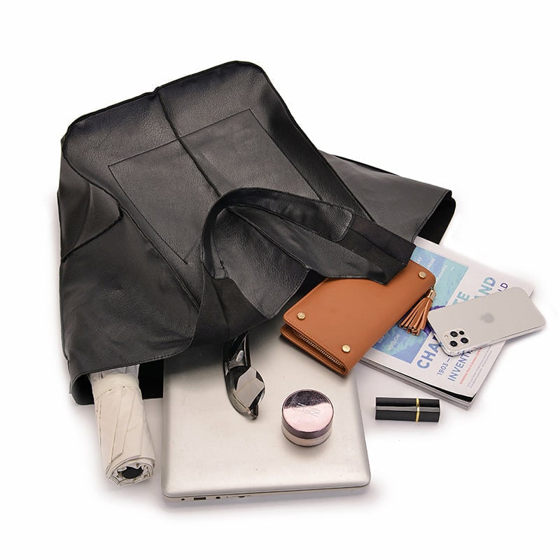 Women's Leather Tote Bag with Large Capacity Slouchy Silhouette and Magnetic Snap - Image 11