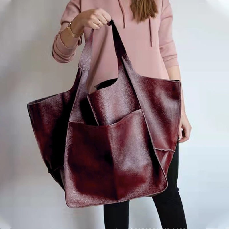 Women's Leather Tote Bag with Large Capacity Slouchy Silhouette and Magnetic Snap - Image 13