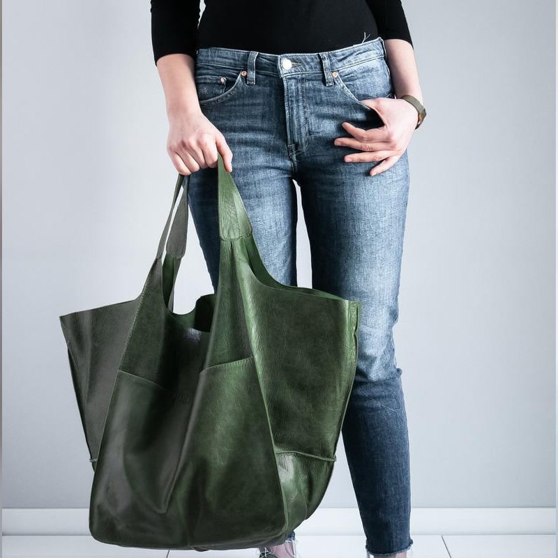 Women's Leather Tote Bag with Large Capacity Slouchy Silhouette and Magnetic Snap - Image 14