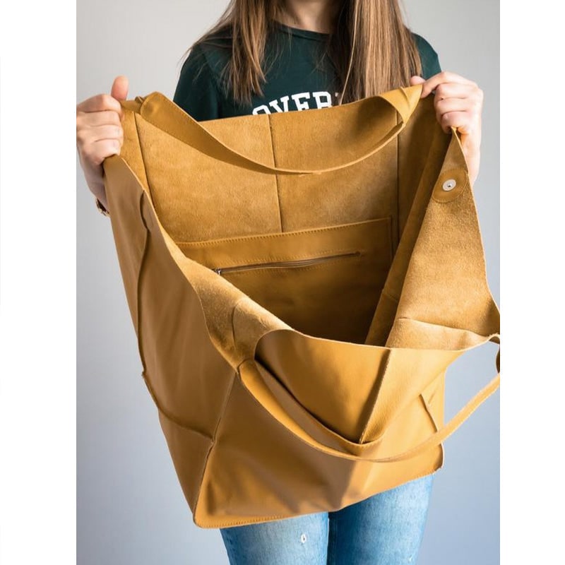 Women's Leather Tote Bag with Large Capacity Slouchy Silhouette and Magnetic Snap - Image 8