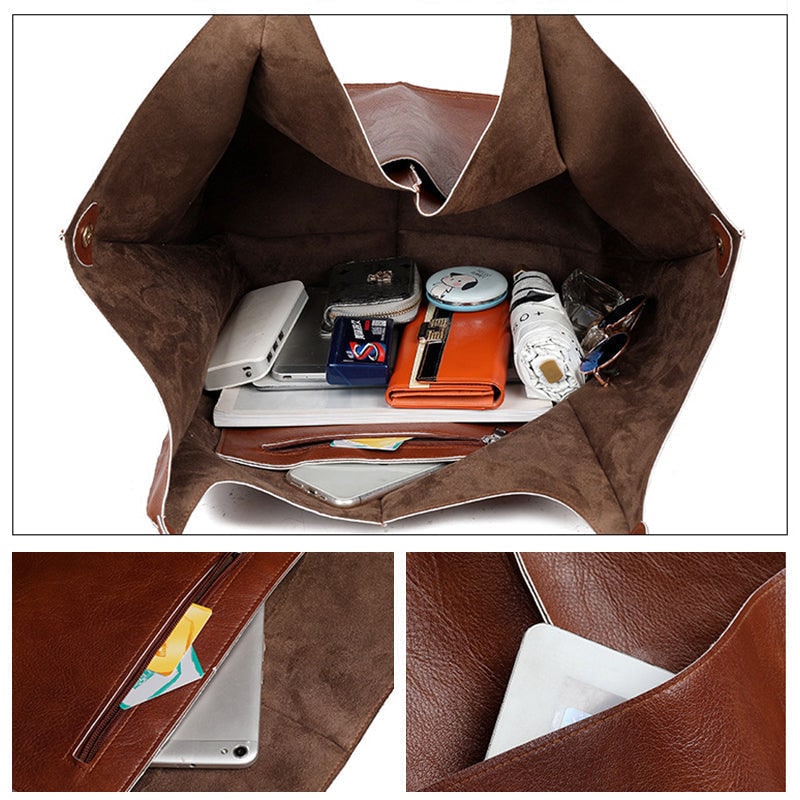 Women's Leather Tote Bag with Large Capacity Slouchy Silhouette and Magnetic Snap - Image 9