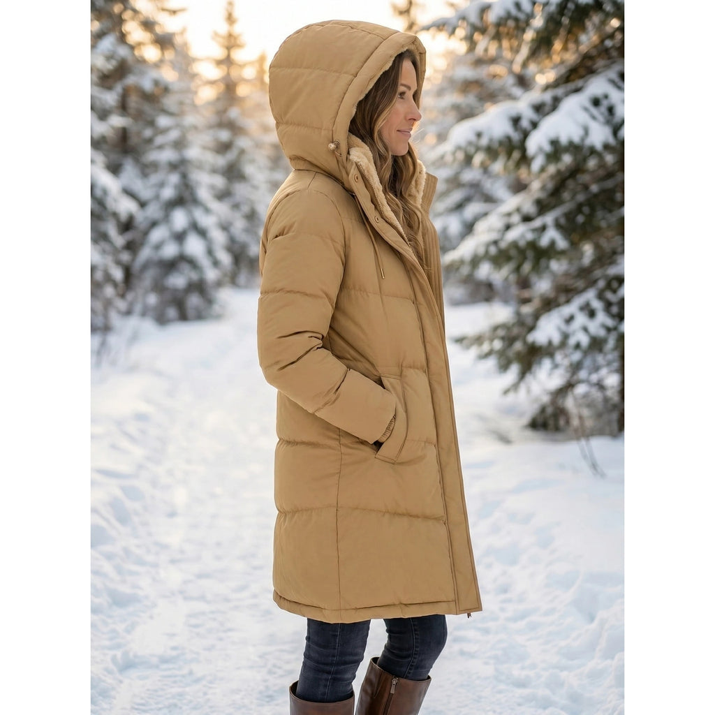 Women's Puffer Coat with Fleece-Lined Hood and Quilted Design - Image 2