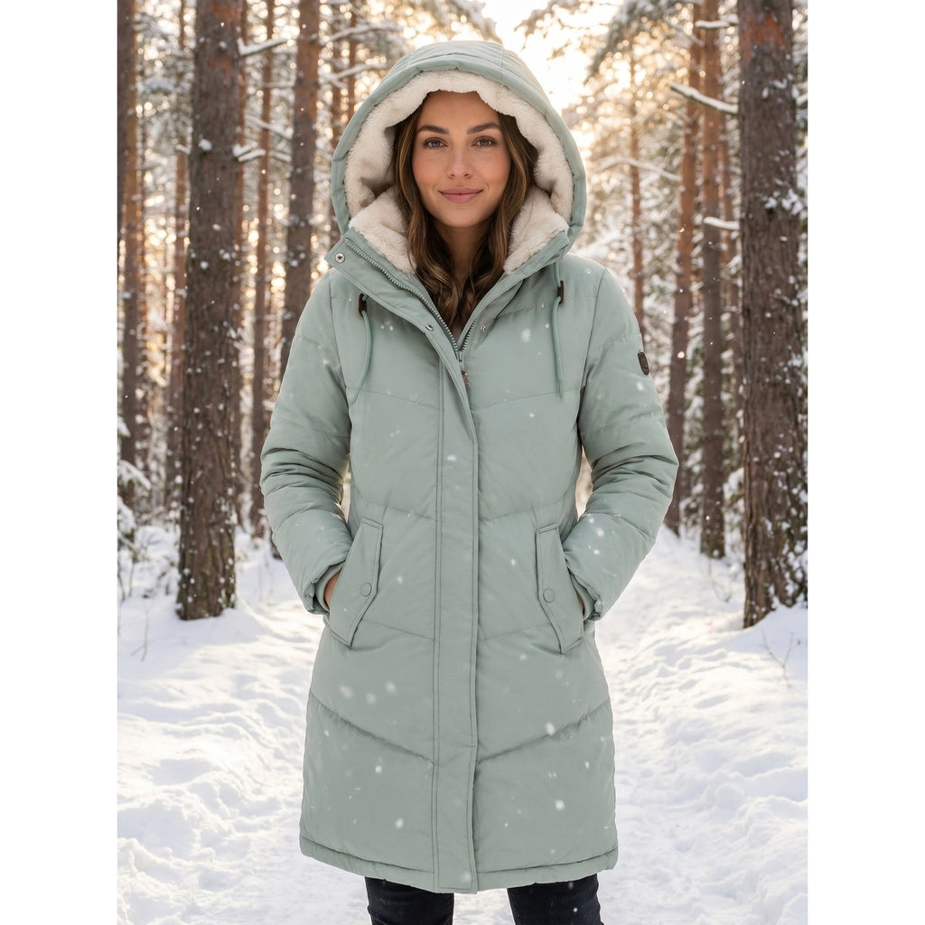 Women's Puffer Coat with Fleece-Lined Hood and Quilted Design - Image 4