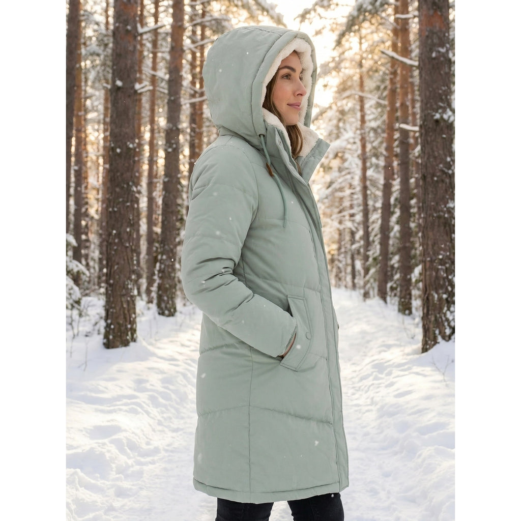 Women's Puffer Coat with Fleece-Lined Hood and Quilted Design - Image 6