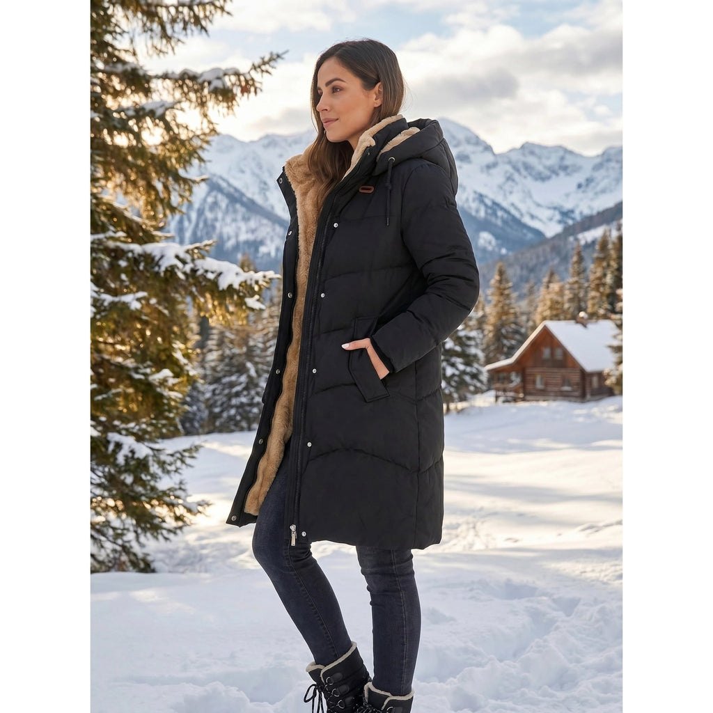 Women's Puffer Coat with Fleece-Lined Hood and Quilted Design - Image 8