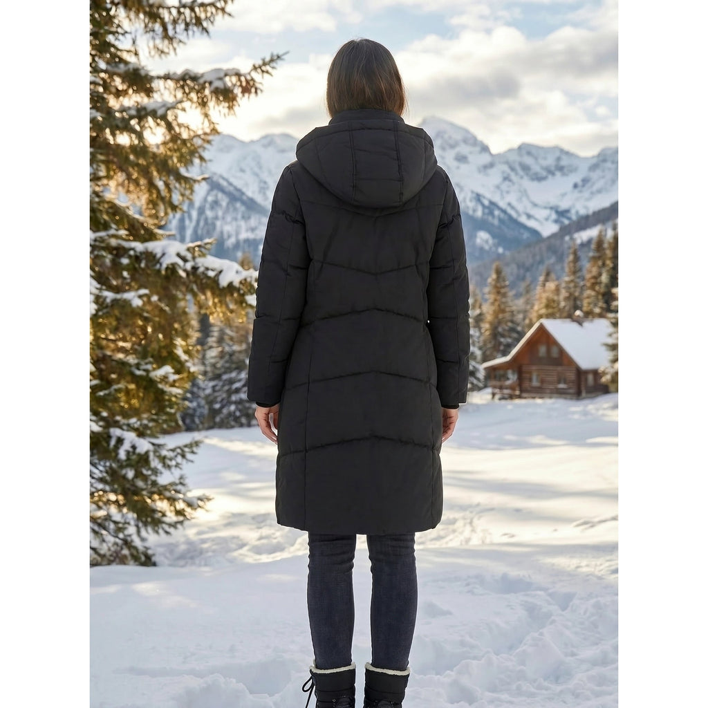 Women's Puffer Coat with Fleece-Lined Hood and Quilted Design - Image 9