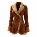 Women's Shearling Jacket with Faux Fur Trim and Asymmetrical Front Closure - Image 1