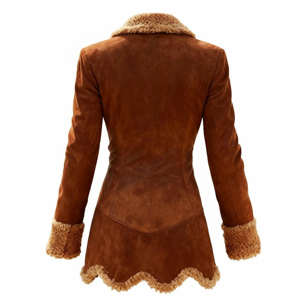 Women's Shearling Jacket with Faux Fur Trim and Asymmetrical Front Closure - Image 2