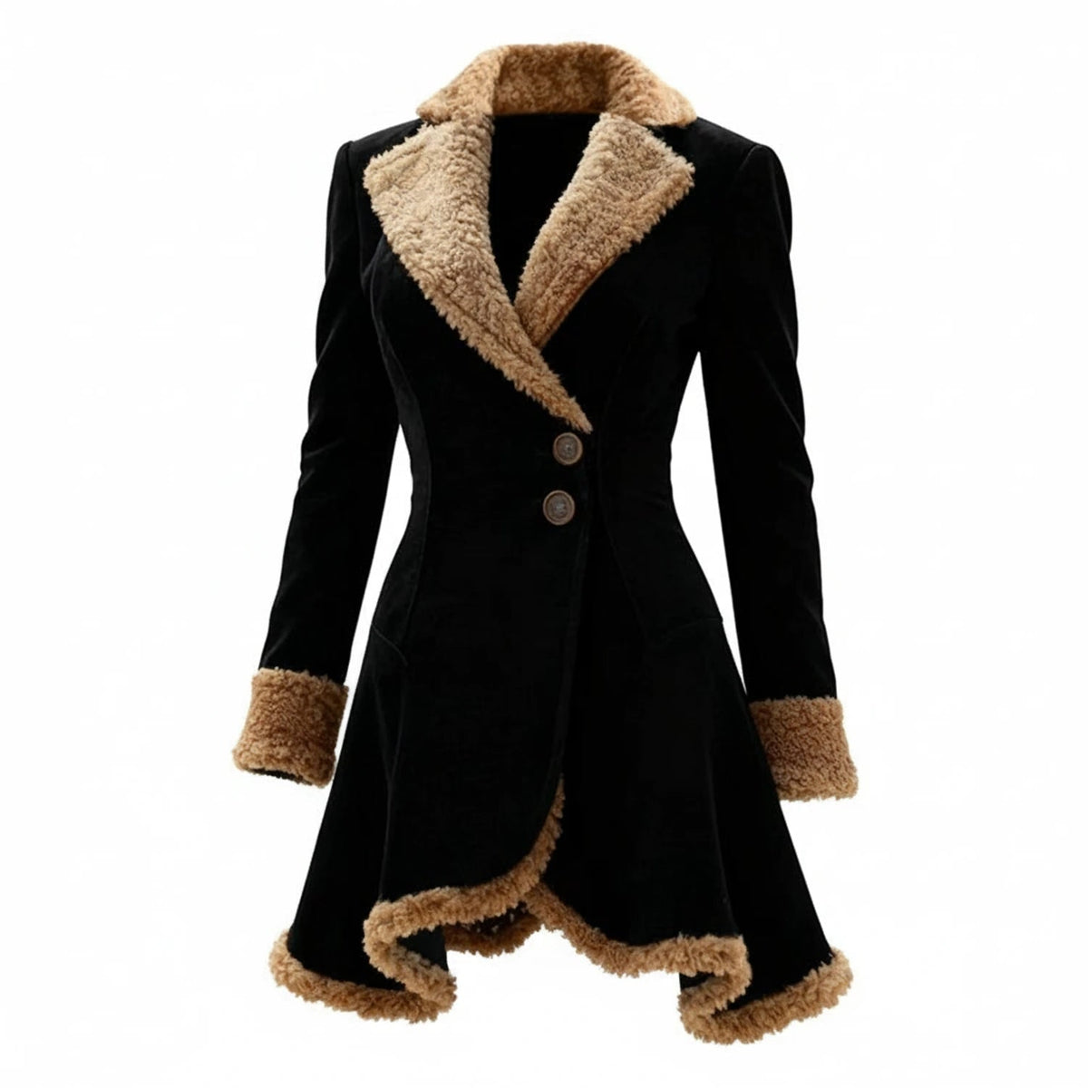 Women's Shearling Jacket with Faux Fur Trim and Asymmetrical Front Closure - Image 3