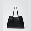 Women's Tote Bag with Faux Leather Contrast Stitching and Shoulder Straps for Work - Image 1