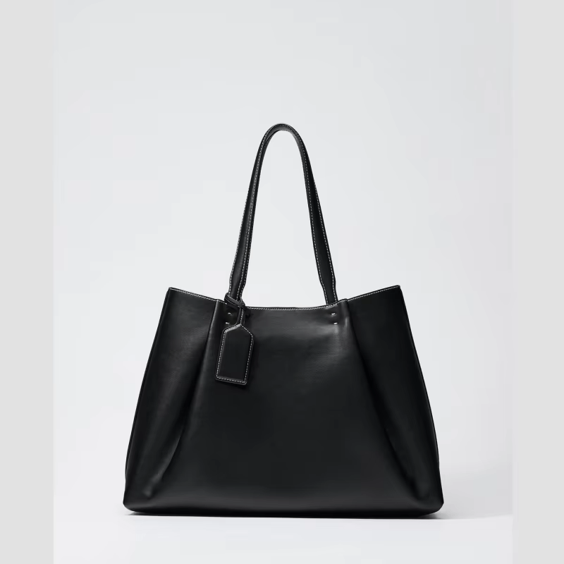 Women's Tote Bag with Faux Leather Contrast Stitching and Shoulder Straps for Work - Image 1