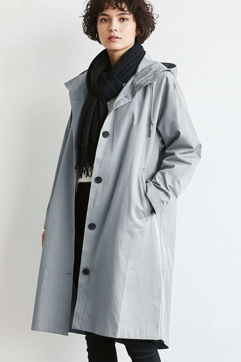 Women's Trench Coat with Hood and Drawstring Waist Lightweight Oversized Rain Jacket - Image 3