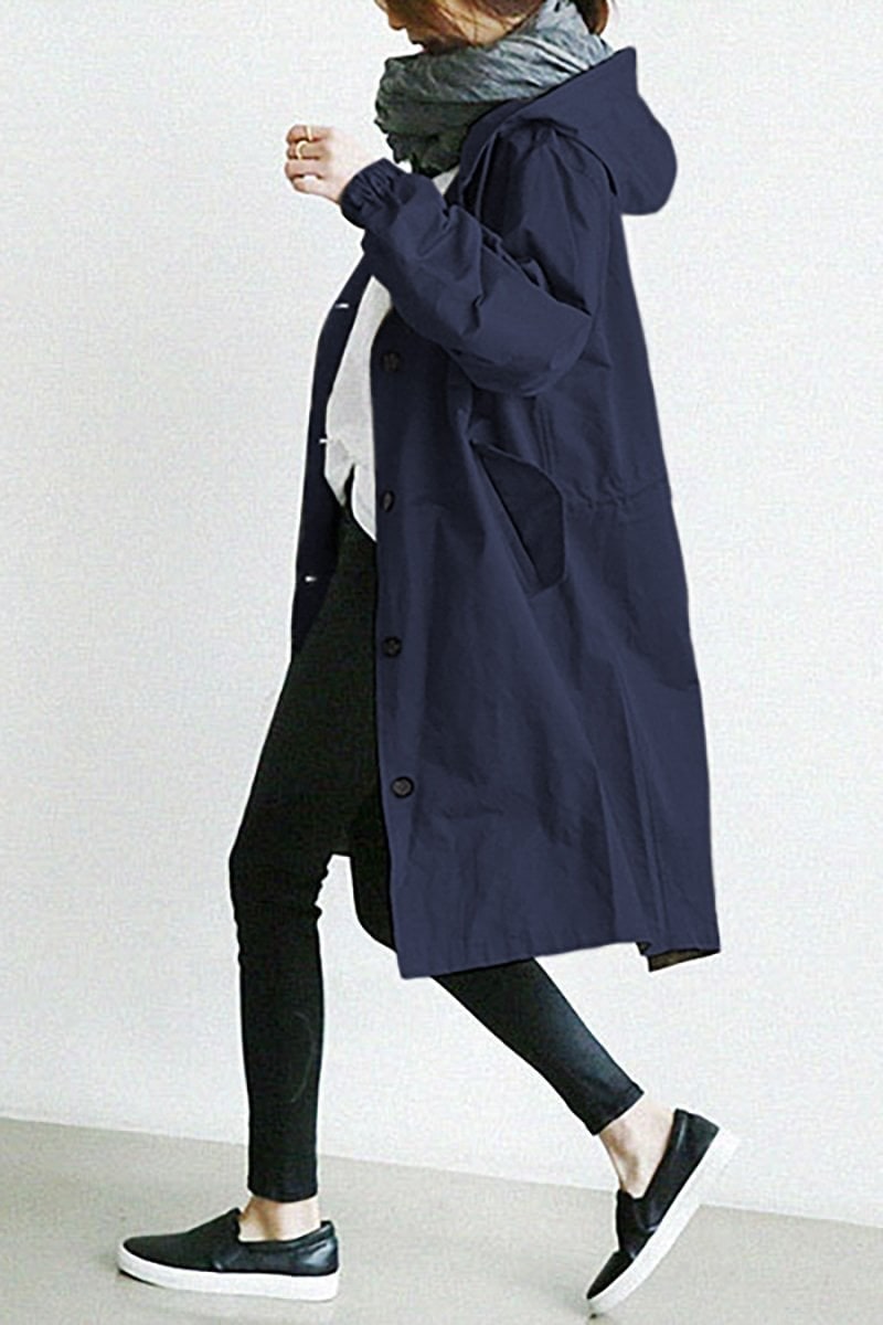 Women's Trench Coat with Hood and Drawstring Waist Lightweight Oversized Rain Jacket - Image 5