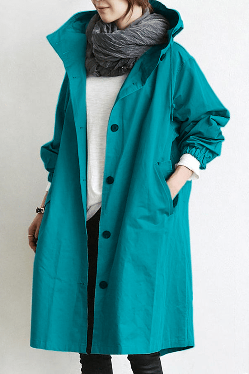 Women's Trench Coat with Hood and Drawstring Waist Lightweight Oversized Rain Jacket - Image 9