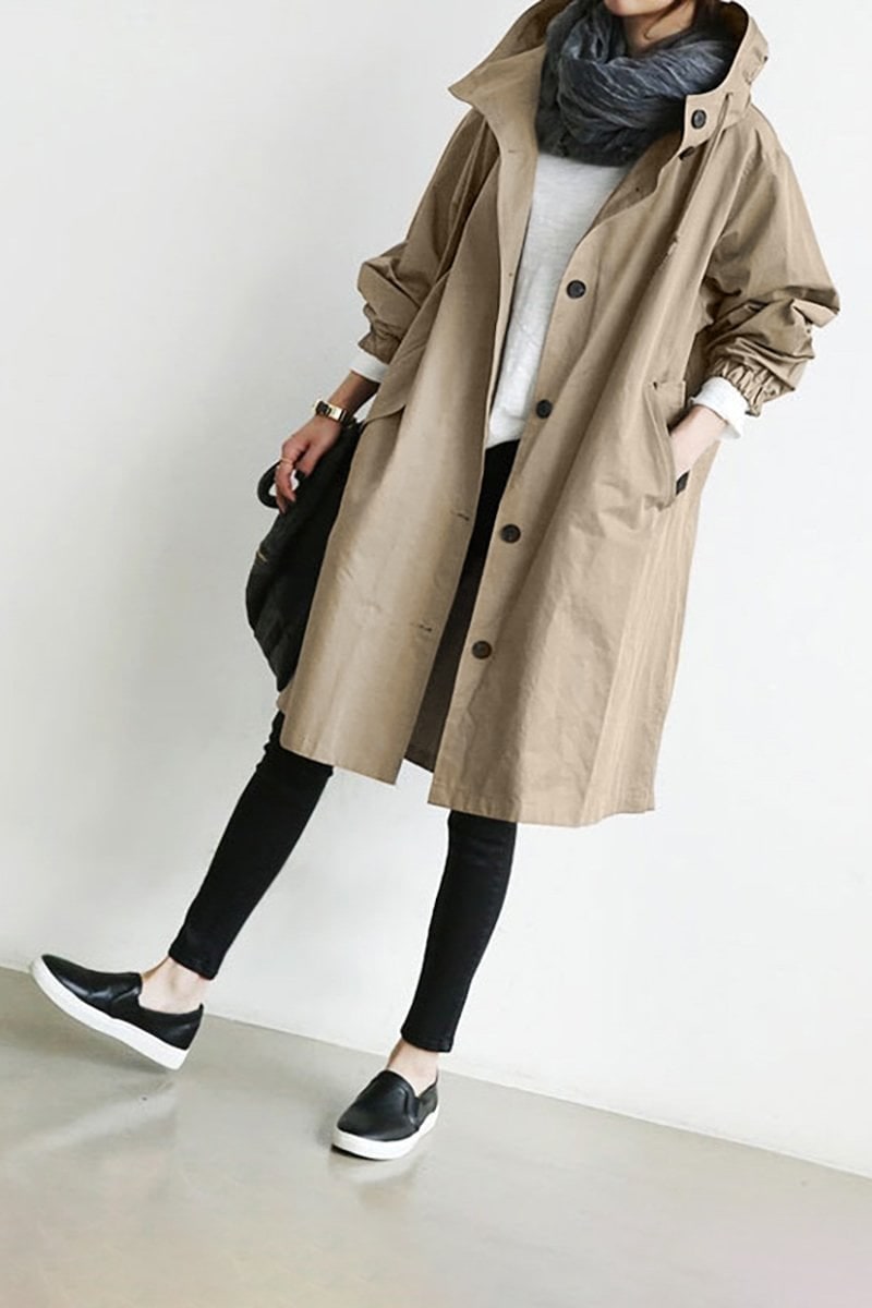 Women's Water Resistant Hooded Trench Coat with Drawstring Waist and Oversized Fit - Image 5