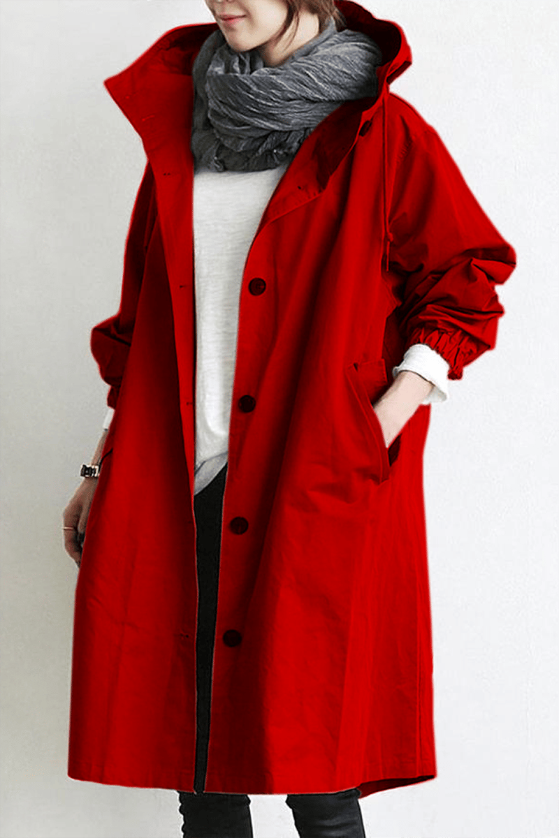 Women's Water Resistant Hooded Trench Coat with Drawstring Waist and Oversized Fit - Image 6