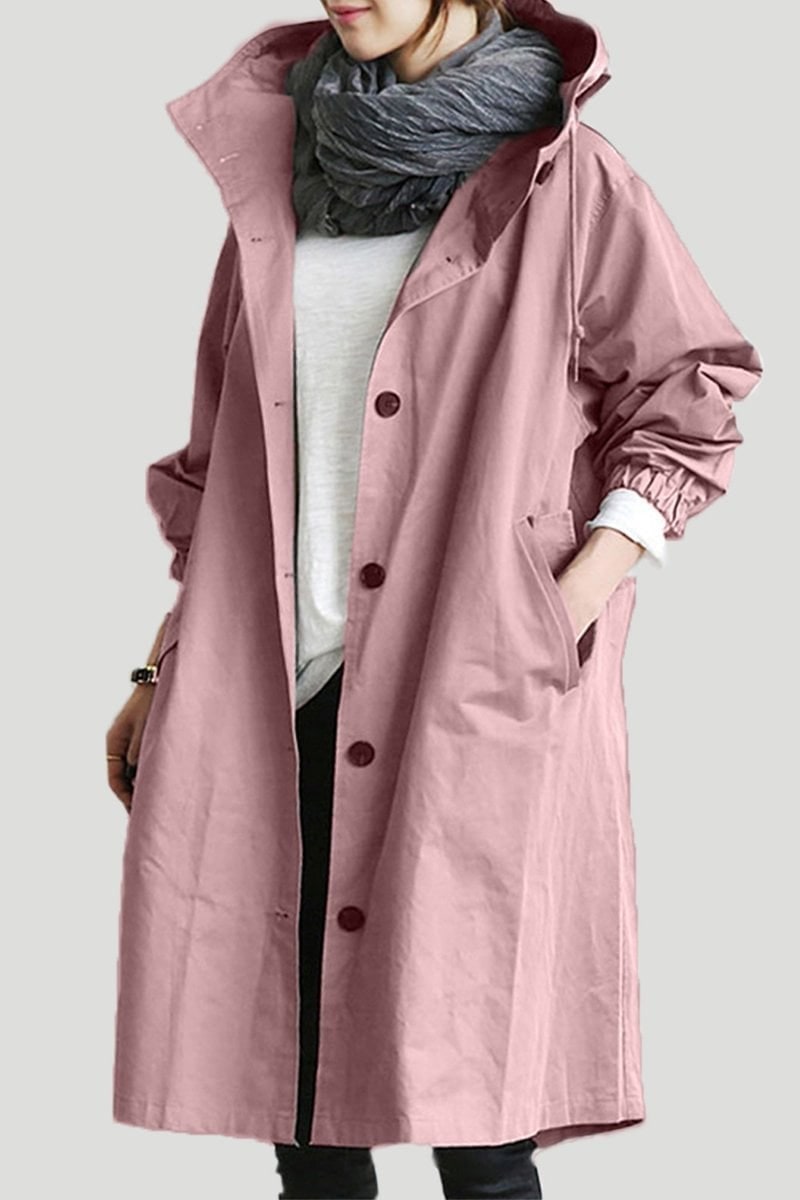 Women's Water Resistant Hooded Trench Coat with Drawstring Waist and Oversized Fit - Image 8