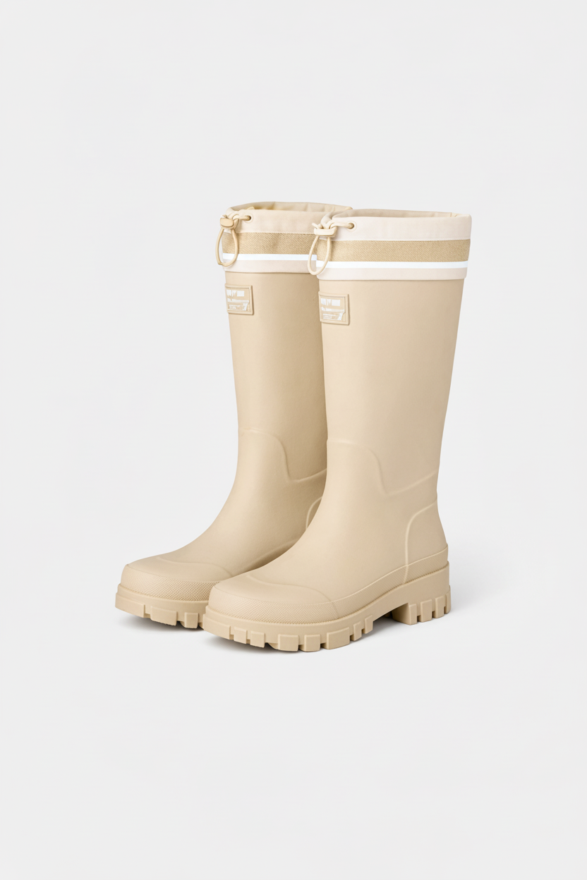 Women's Waterproof Rubber Rain Boots with Drawstring Collar and Chunky Lug Sole - Image 1