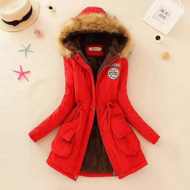 Women's Winter Coat with Fleece Lining and Faux Fur Hood Mid-Length Parka Jacket - Image 12