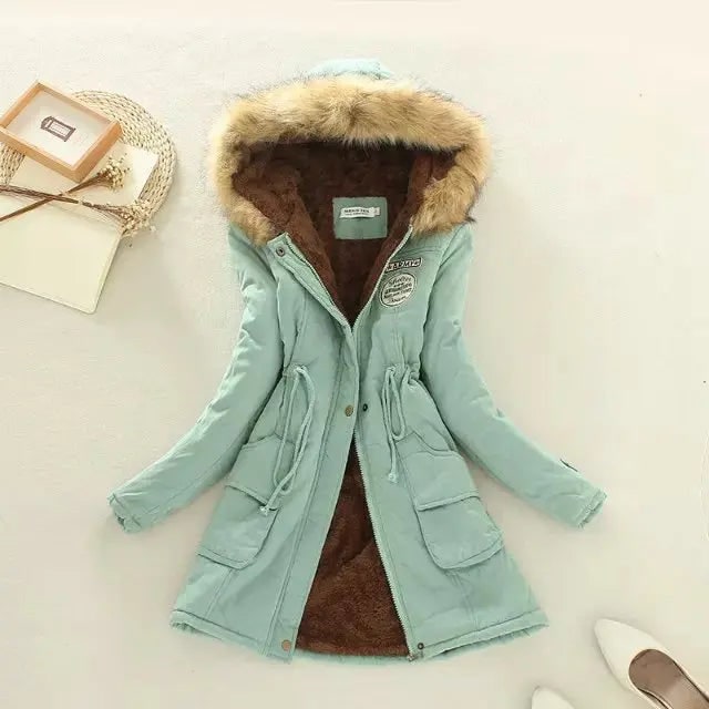 Women's Winter Coat with Fleece Lining and Faux Fur Hood Mid-Length Parka Jacket - Image 13