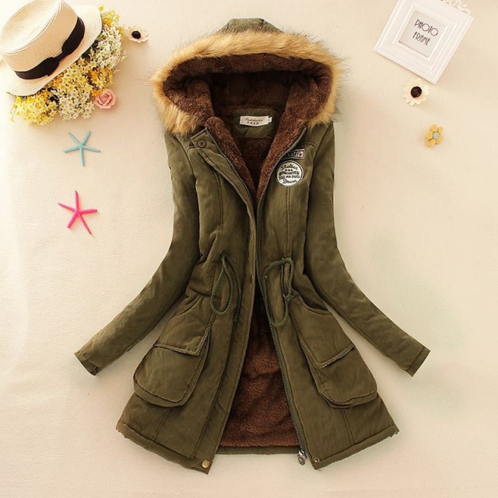 Women's Winter Coat with Fleece Lining and Faux Fur Hood Mid-Length Parka Jacket - Image 15