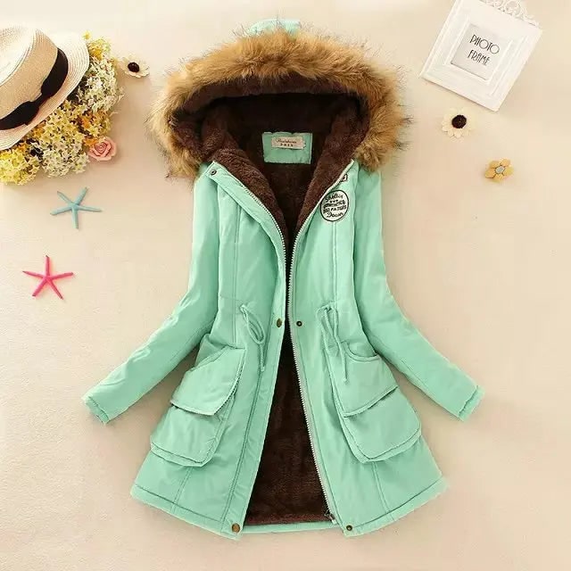 Women's Winter Coat with Fleece Lining and Faux Fur Hood Mid-Length Parka Jacket - Image 16