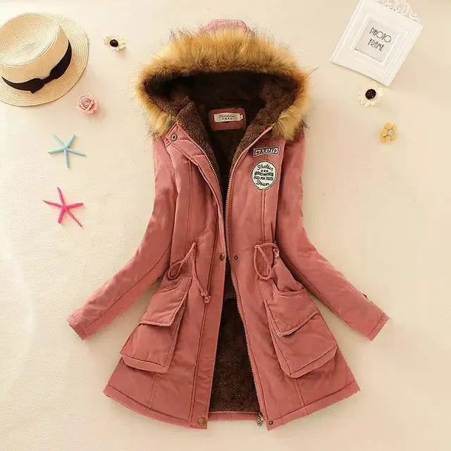 Women's Winter Coat with Fleece Lining and Faux Fur Hood Mid-Length Parka Jacket - Image 2