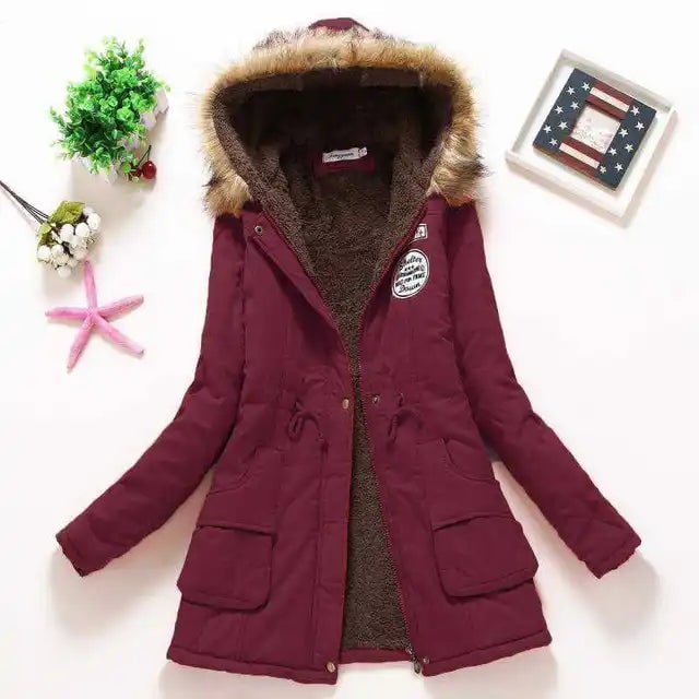 Women's Winter Coat with Fleece Lining and Faux Fur Hood Mid-Length Parka Jacket - Image 20
