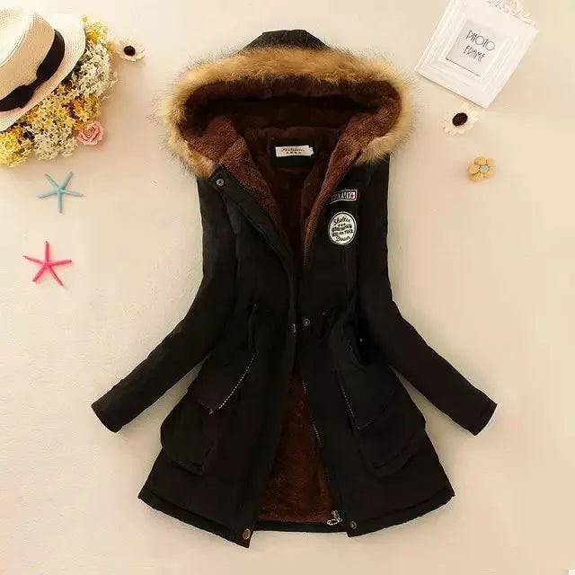 Women's Winter Coat with Fleece Lining and Faux Fur Hood Mid-Length Parka Jacket - Image 3