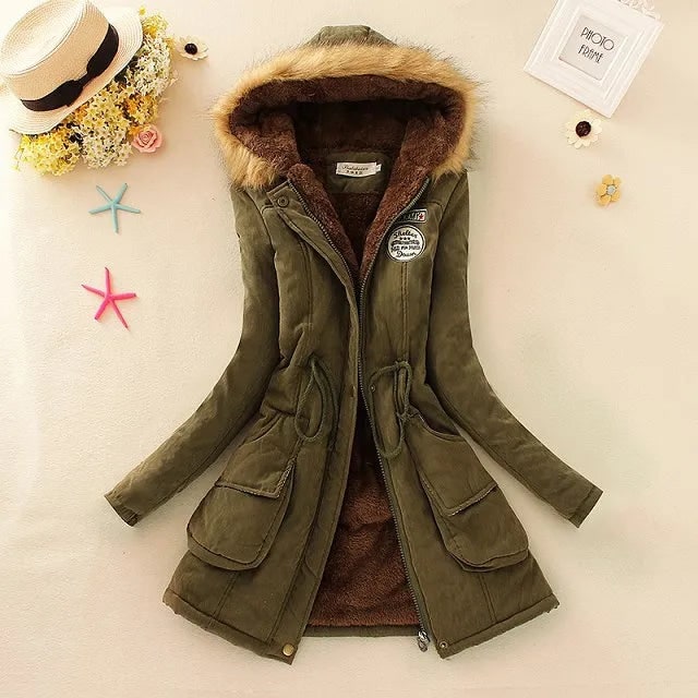 Women's Winter Coat with Fleece Lining and Faux Fur Hood Mid-Length Parka Jacket - Image 6